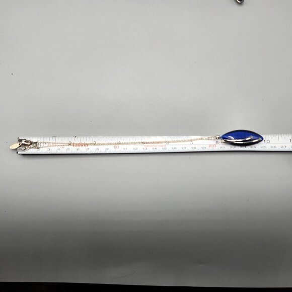 SARAH Blue Pointed Oval Necklace Earrings Set Silver Tone - Picture 14 of 14